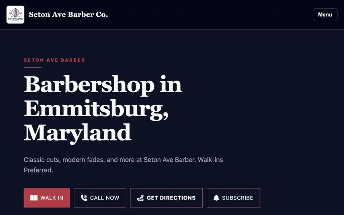 Seton Ave Barber website screenshot
